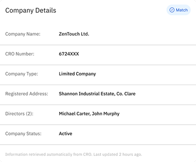 Verified company details structured list