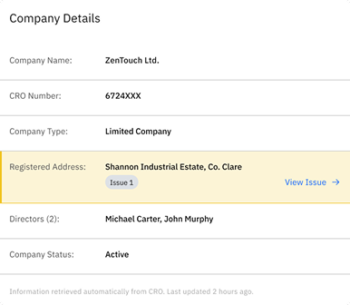 Company details structured list requiring review