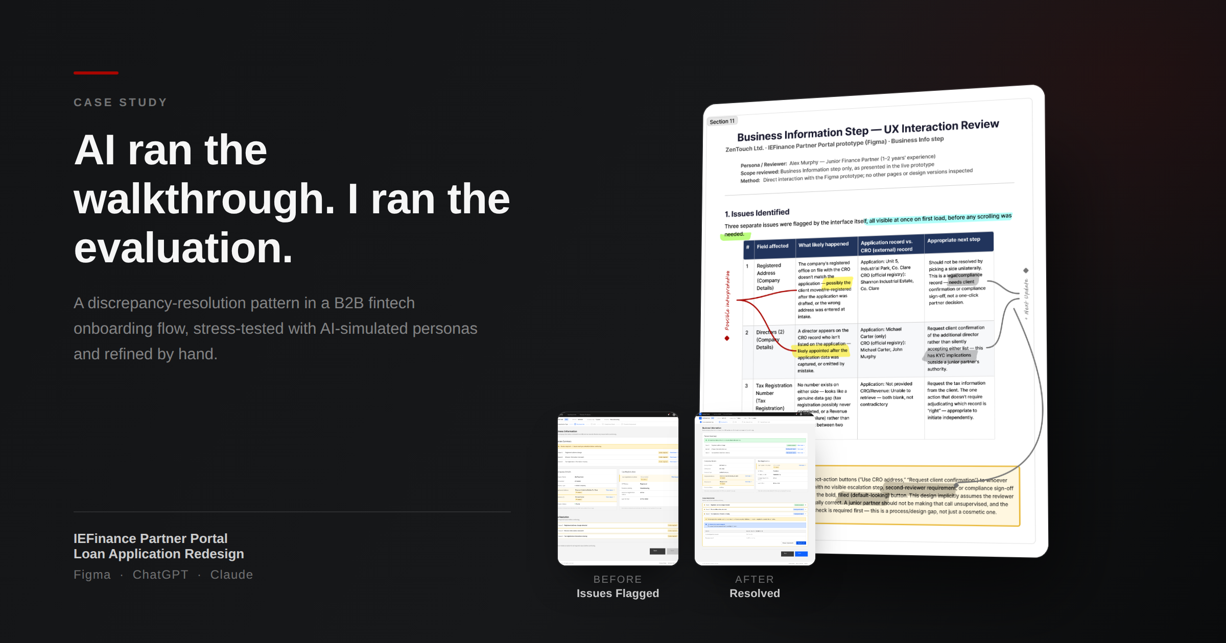 Case study cover — AI evaluation report, angled hero layout