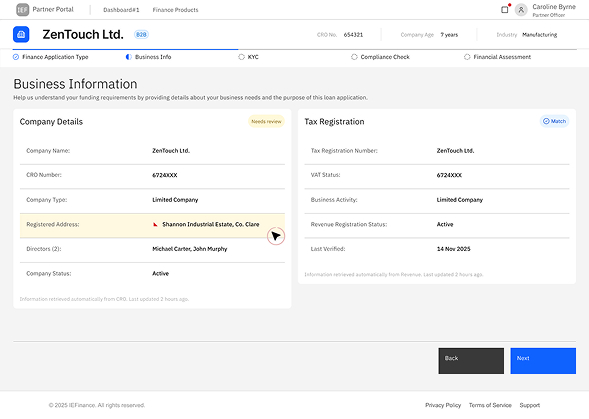 Version A — business information screen