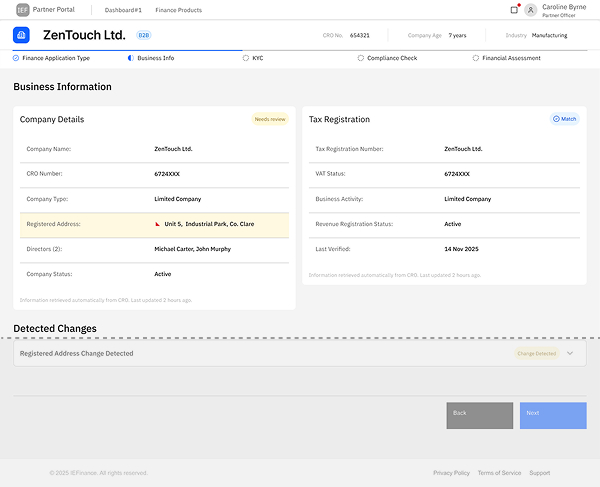 Version B — business information screen