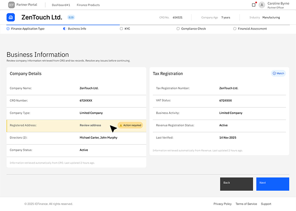 Version C — business information screen